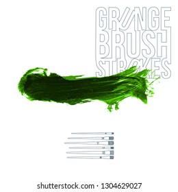Green brush stroke and texture. Grunge vector abstract hand - painted element. Underline and border design.