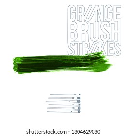 Green brush stroke and texture. Grunge vector abstract hand - painted element. Underline and border design.