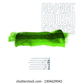 Green brush stroke and texture. Grunge vector abstract hand - painted element. Underline and border design.