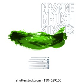 Green brush stroke and texture. Grunge vector abstract hand - painted element. Underline and border design.