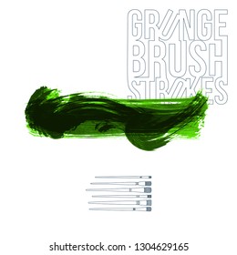 Green brush stroke and texture. Grunge vector abstract hand - painted element. Underline and border design.