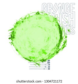 Green brush stroke and texture. Grunge vector abstract hand - painted element. Underline and border design.