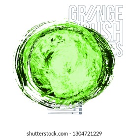 Green brush stroke and texture. Grunge vector abstract hand - painted element. Underline and border design.
