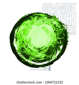 Green brush stroke and texture. Grunge vector abstract hand - painted element. Underline and border design.