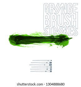 Green brush stroke and texture. Grunge vector abstract hand - painted element. Underline and border design.