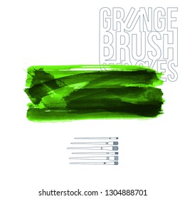Green brush stroke and texture. Grunge vector abstract hand - painted element. Underline and border design.