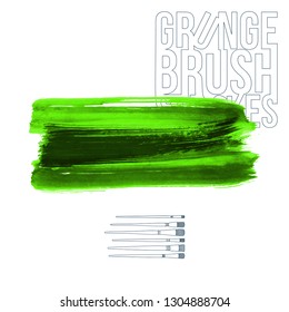 Green brush stroke and texture. Grunge vector abstract hand - painted element. Underline and border design.