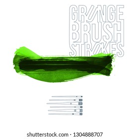 Green brush stroke and texture. Grunge vector abstract hand - painted element. Underline and border design.