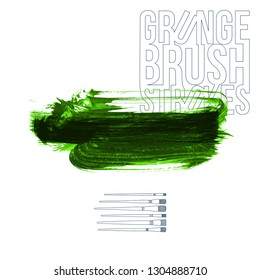 Green brush stroke and texture. Grunge vector abstract hand - painted element. Underline and border design.