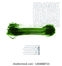 Green brush stroke and texture. Grunge vector abstract hand - painted element. Underline and border design.