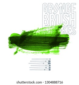 Green brush stroke and texture. Grunge vector abstract hand - painted element. Underline and border design.