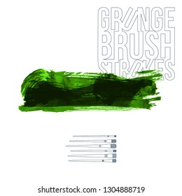 Green brush stroke and texture. Grunge vector abstract hand - painted element. Underline and border design.