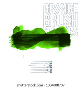 Green brush stroke and texture. Grunge vector abstract hand - painted element. Underline and border design.