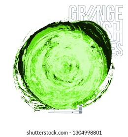 Green brush stroke and texture. Grunge vector abstract hand - painted element. Underline and border design.