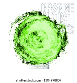 Green brush stroke and texture. Grunge vector abstract hand - painted element. Underline and border design.