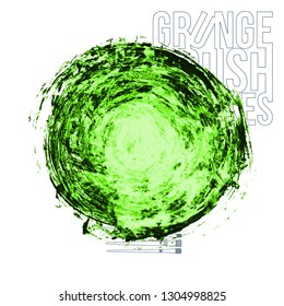 Green brush stroke and texture. Grunge vector abstract hand - painted element. Underline and border design.