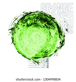 Green brush stroke and texture. Grunge vector abstract hand - painted element. Underline and border design.
