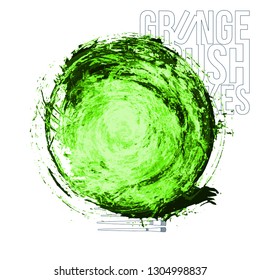 Green brush stroke and texture. Grunge vector abstract hand - painted element. Underline and border design.