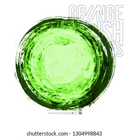 Green brush stroke and texture. Grunge vector abstract hand - painted element. Underline and border design.