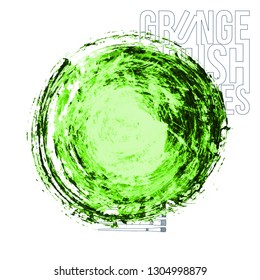 Green brush stroke and texture. Grunge vector abstract hand - painted element. Underline and border design.