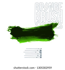 Green brush stroke and texture. Grunge vector abstract hand - painted element. Underline and border design.