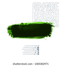 Green brush stroke and texture. Grunge vector abstract hand - painted element. Underline and border design.