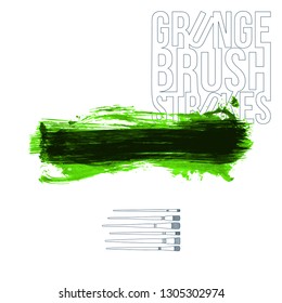 Green brush stroke and texture. Grunge vector abstract hand - painted element. Underline and border design.