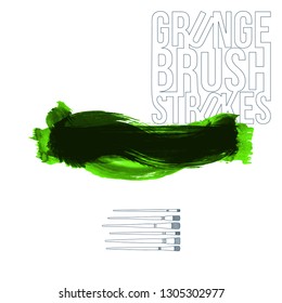 Green brush stroke and texture. Grunge vector abstract hand - painted element. Underline and border design.