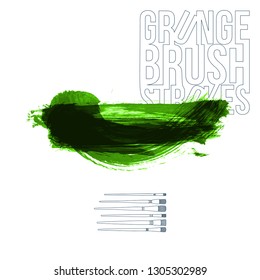 Green brush stroke and texture. Grunge vector abstract hand - painted element. Underline and border design.