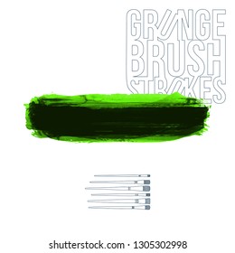 Green brush stroke and texture. Grunge vector abstract hand - painted element. Underline and border design.