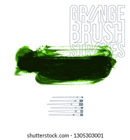 Green brush stroke and texture. Grunge vector abstract hand - painted element. Underline and border design.