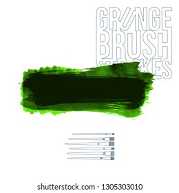 Green brush stroke and texture. Grunge vector abstract hand - painted element. Underline and border design.