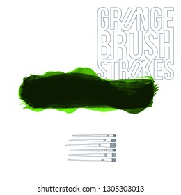 Green brush stroke and texture. Grunge vector abstract hand - painted element. Underline and border design.