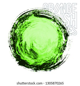 Green brush stroke and texture. Grunge vector abstract hand - painted element. Underline and border design.