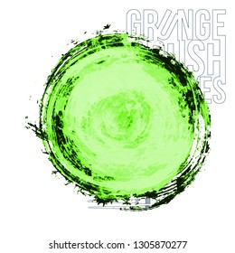 Green brush stroke and texture. Grunge vector abstract hand - painted element. Underline and border design.