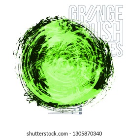 Green brush stroke and texture. Grunge vector abstract hand - painted element. Underline and border design.