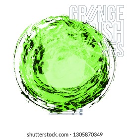 Green brush stroke and texture. Grunge vector abstract hand - painted element. Underline and border design.