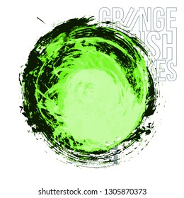 Green brush stroke and texture. Grunge vector abstract hand - painted element. Underline and border design.