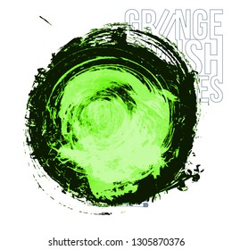 Green brush stroke and texture. Grunge vector abstract hand - painted element. Underline and border design.