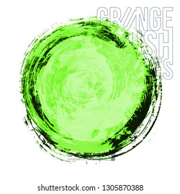 Green brush stroke and texture. Grunge vector abstract hand - painted element. Underline and border design.