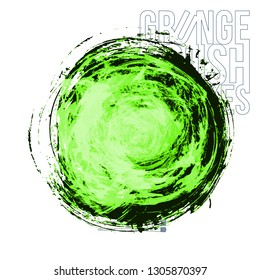 Green brush stroke and texture. Grunge vector abstract hand - painted element. Underline and border design.