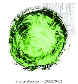 Green brush stroke and texture. Grunge vector abstract hand - painted element. Underline and border design.
