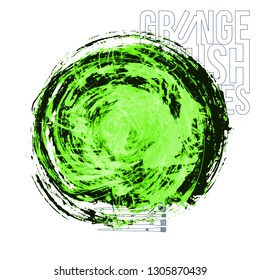 Green brush stroke and texture. Grunge vector abstract hand - painted element. Underline and border design.