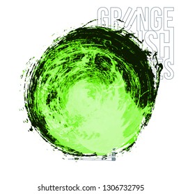 Green brush stroke and texture. Grunge vector abstract hand - painted element. Underline and border design.