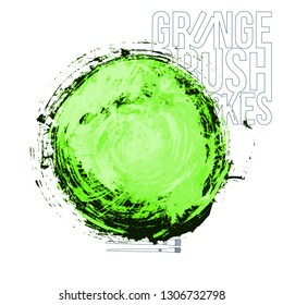 Green brush stroke and texture. Grunge vector abstract hand - painted element. Underline and border design.