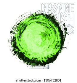 Green brush stroke and texture. Grunge vector abstract hand - painted element. Underline and border design.