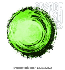 Green brush stroke and texture. Grunge vector abstract hand - painted element. Underline and border design.