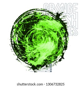 Green brush stroke and texture. Grunge vector abstract hand - painted element. Underline and border design.