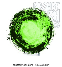 Green brush stroke and texture. Grunge vector abstract hand - painted element. Underline and border design.