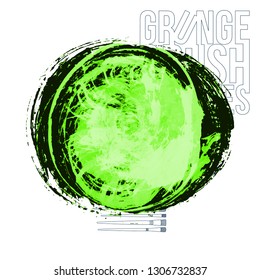 Green brush stroke and texture. Grunge vector abstract hand - painted element. Underline and border design.